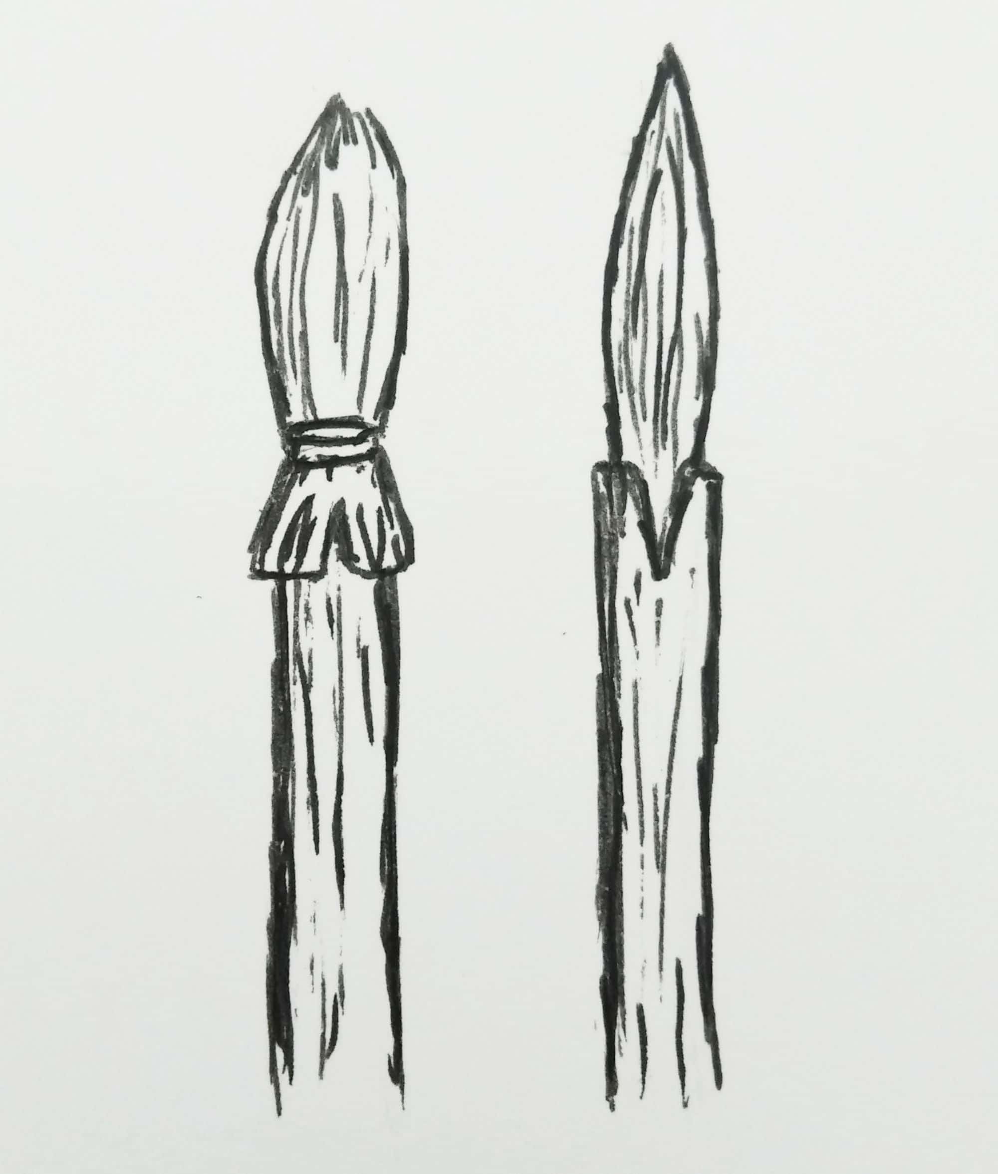 Meng Tian (蒙恬) : Penemu Kuas Hubi (湖笔) Awalnya kuas memiliki bulu yang mengelilingi tangkainya dan diikat dengan benang sutra atau bulu tersebut diselipkan ke dalam batang bambu yang dibelah (Gambar sebelah kiri). Meng Tian (蒙恬) : Penemu Kuas Hubi (湖笔)