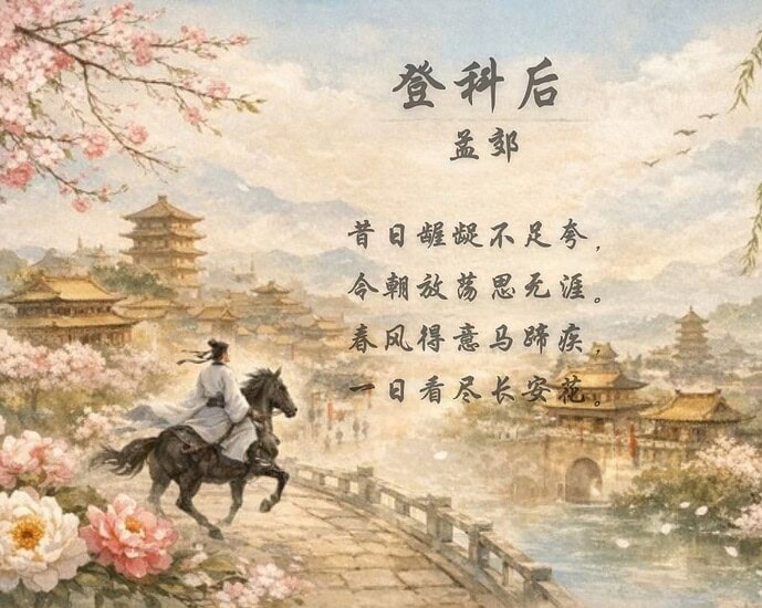 Puisi Setelah Lulus Ujian Kekaisaran (登科后 Deng Ke Hou) Karya Meng Jiao (孟郊 Meng Jiao)