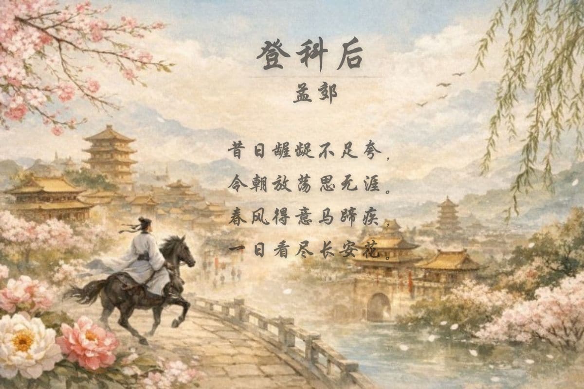 Puisi Setelah Lulus Ujian Kekaisaran (登科后 Deng Ke Hou) Karya Meng Jiao (孟郊 Meng Jiao) Puisi 《登科后》 - 孟郊 Puisi Setelah Lulus Ujian Kekaisaran (登科后 Deng Ke Hou) Karya Meng Jiao (孟郊 Meng Jiao)